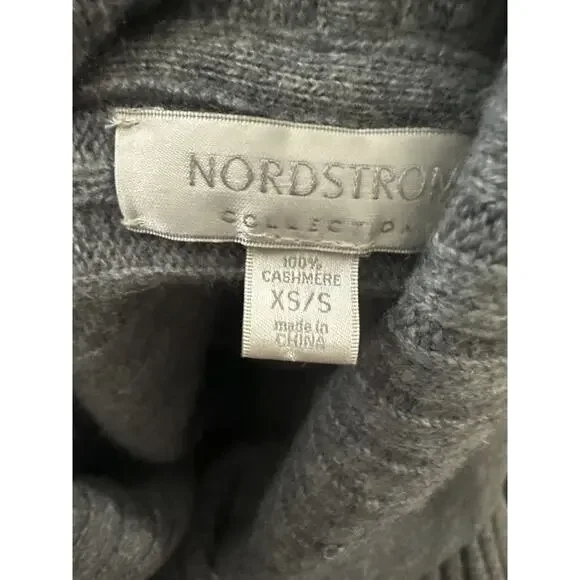 Nordstrom Collection 100% Cashmere Gray Cowl Neck Poncho Sweater Oversized XS/S - Picture 9 of 14